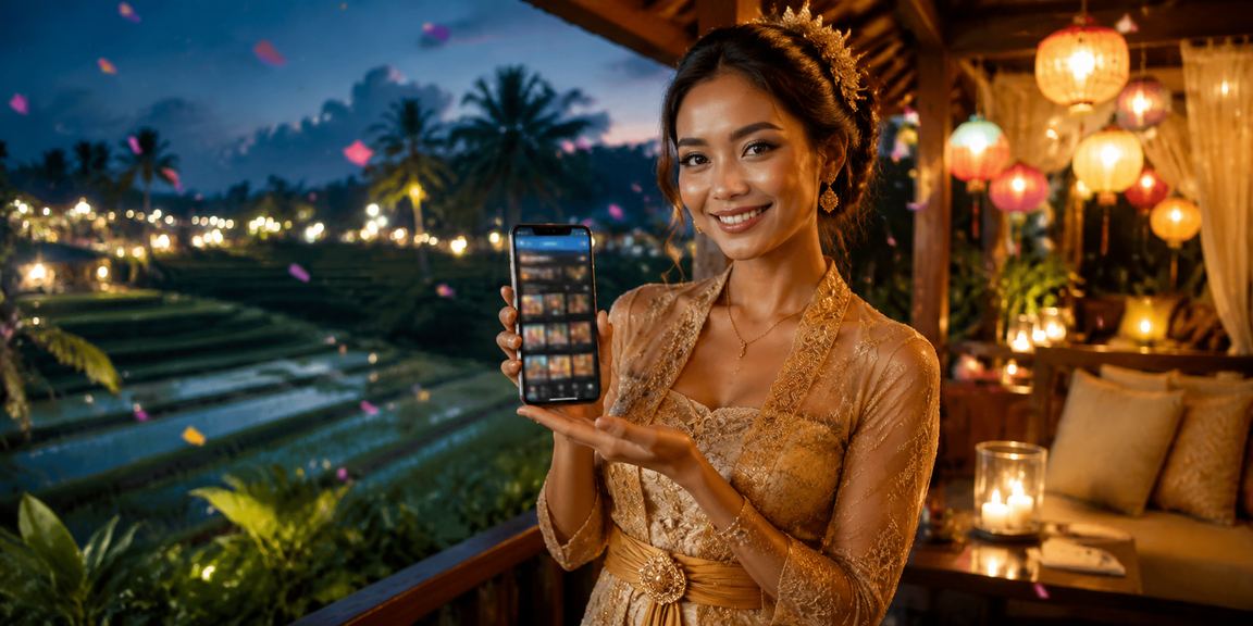 Suasana pasar malam dengan pengguna mengakses aplikasi casino mobile di perangkat mereka